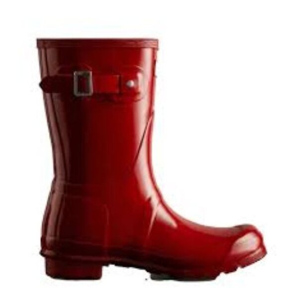 Hunter Women's 7 Red Gloss Pull-on Rubber Short Rain Boots - Picture 1 of 11